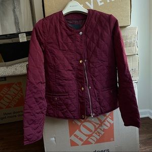 Massimo Dutti burgundy collarless jacket